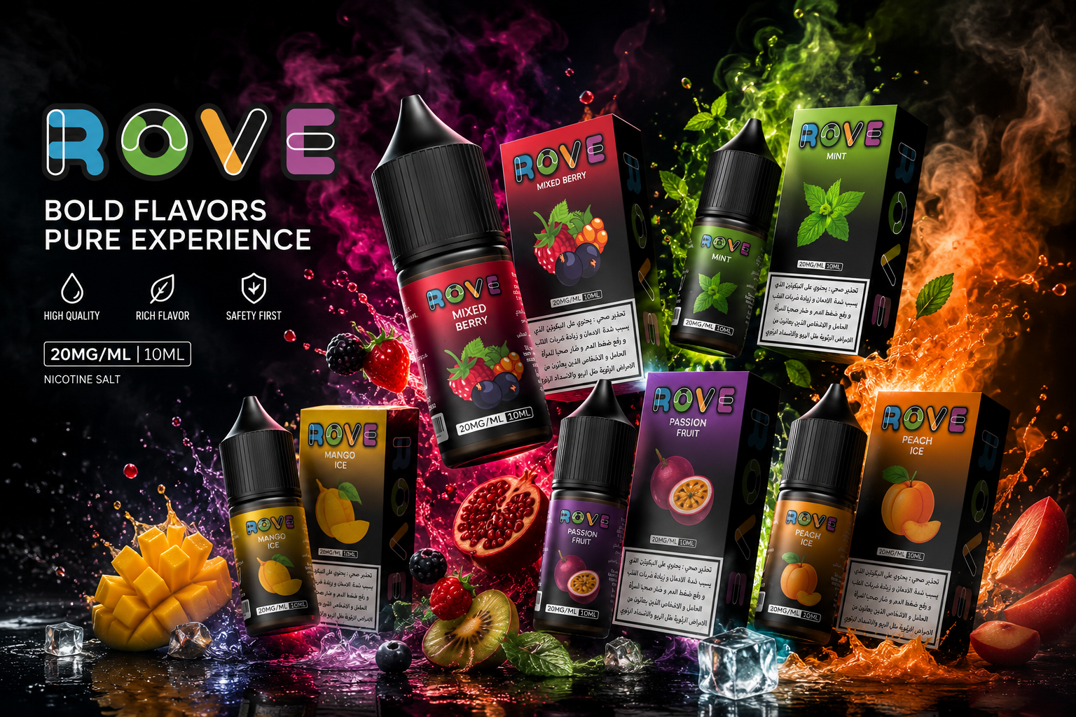 ROVE Strawberry Kiwi vape liquid bottle and box